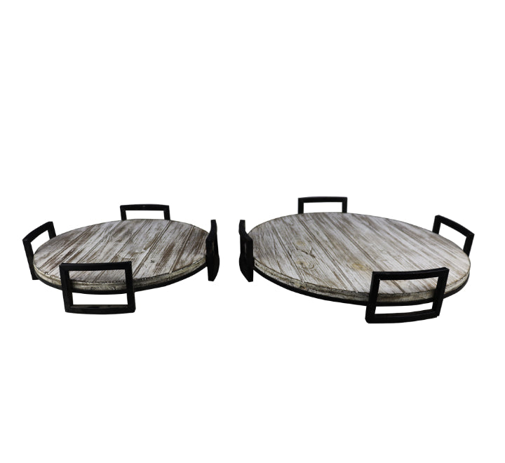 2 Piece Round Wooden Trays