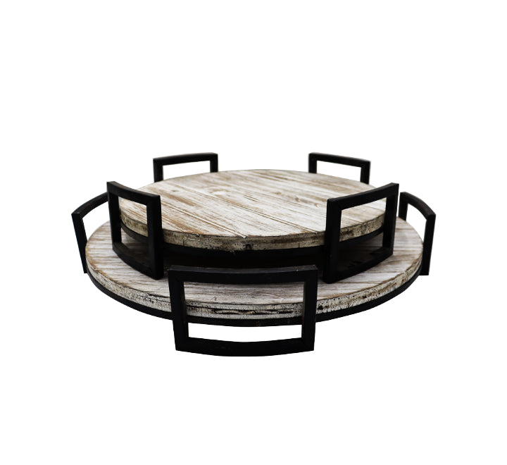 2 Piece Round Wooden Trays