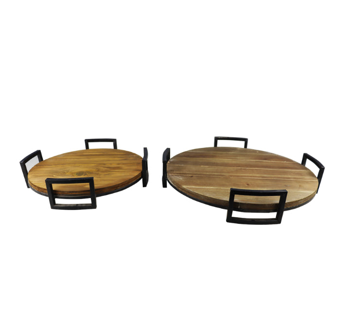 2 Piece Round Wooden Trays