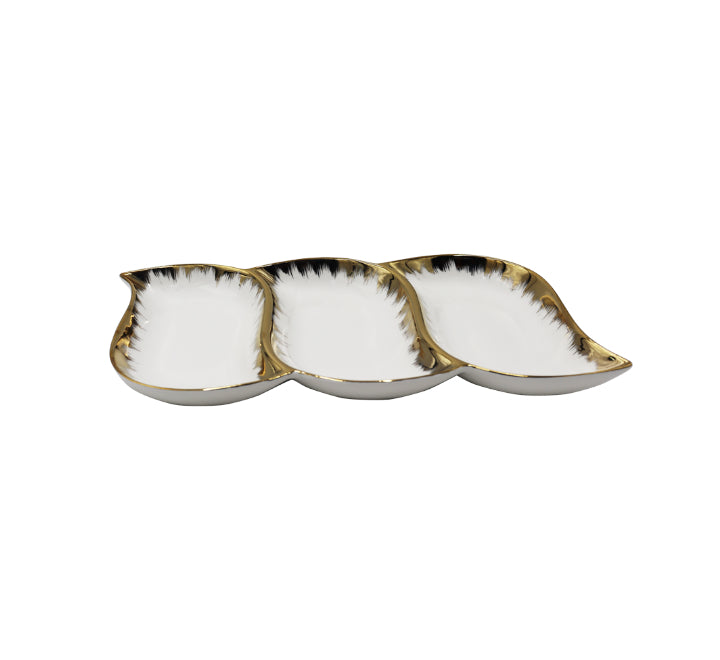 3 Division Ceramic Snack Serving Platter - 33x18cm