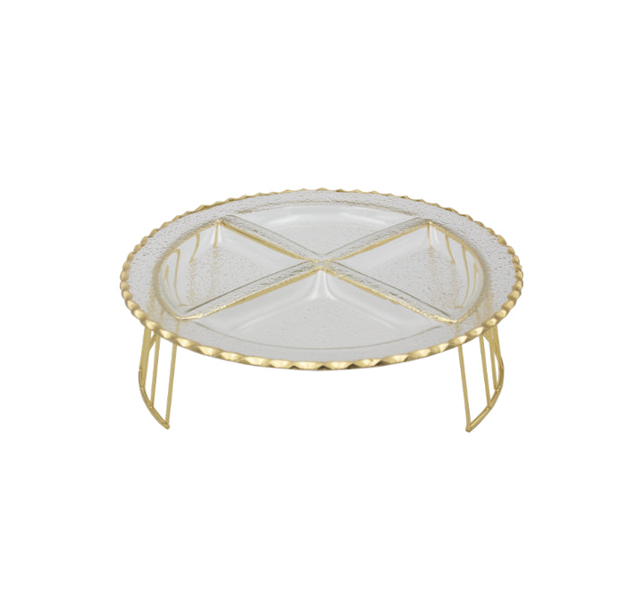 4 Division Glass Snack Serving Stand