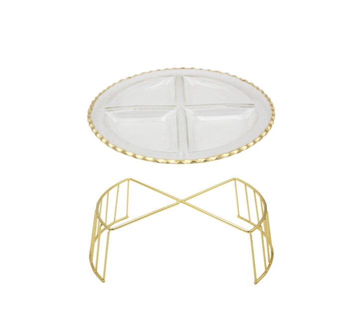 4 Division Glass Snack Serving Stand