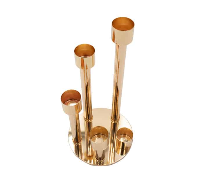 5 Holder Gold Candle Stand - 29cm