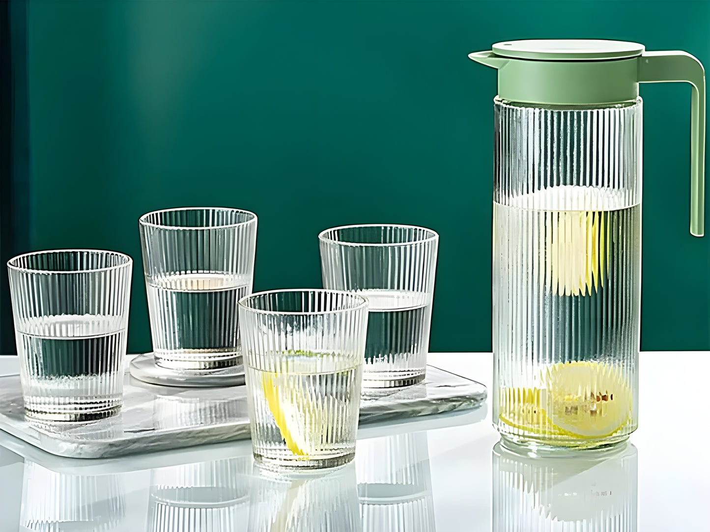 Premium 1L Glass Coffee Carafe Set with 4 Matching Cups.