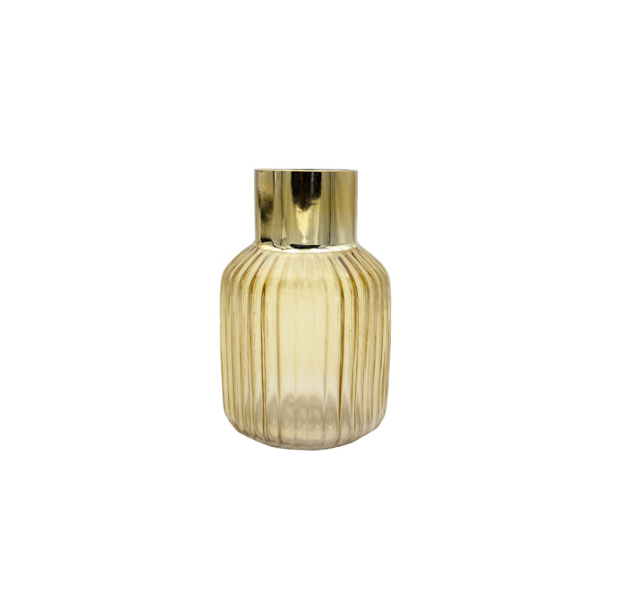 Amber Glass Vase - Ribbed