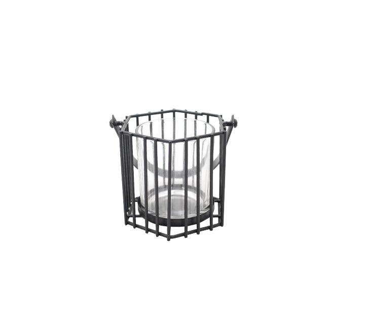 Candle Holder with Glass Insert - Hexagonal