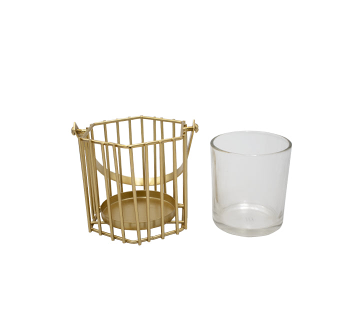 Candle Holder with Glass Insert - Hexagonal