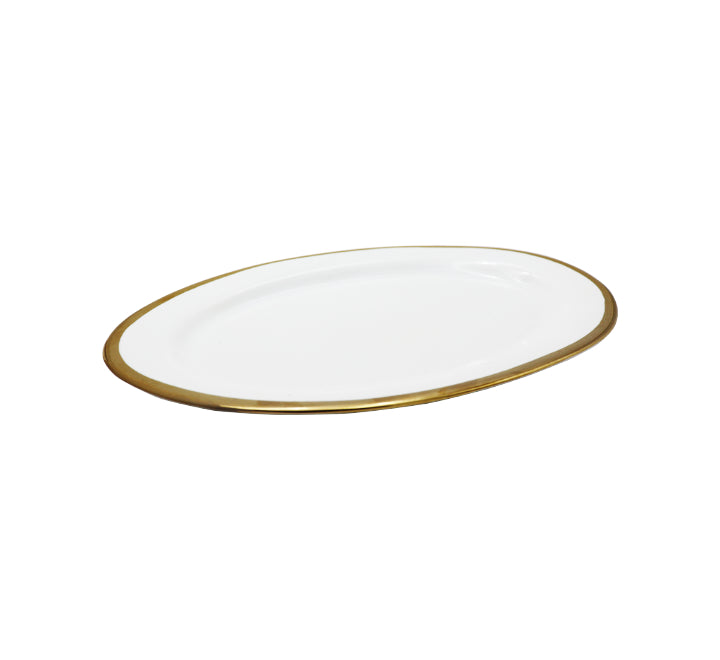 Ceramic Oval Platter with Gold Rim