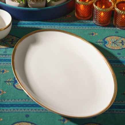 Ceramic Oval Platter with Gold Rim