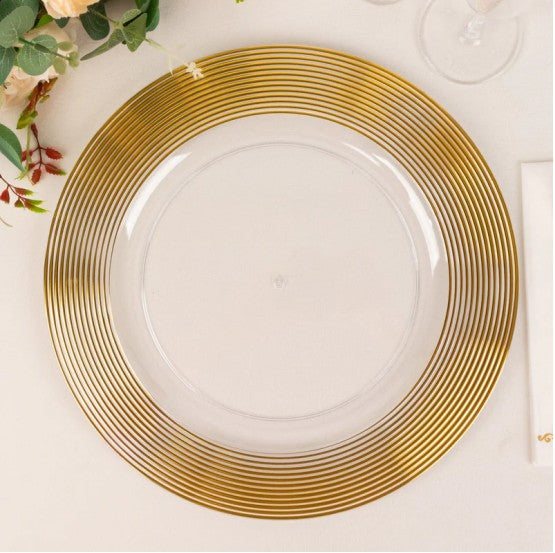 Clear Plastic Underplate with Multi Circle Gold Rim