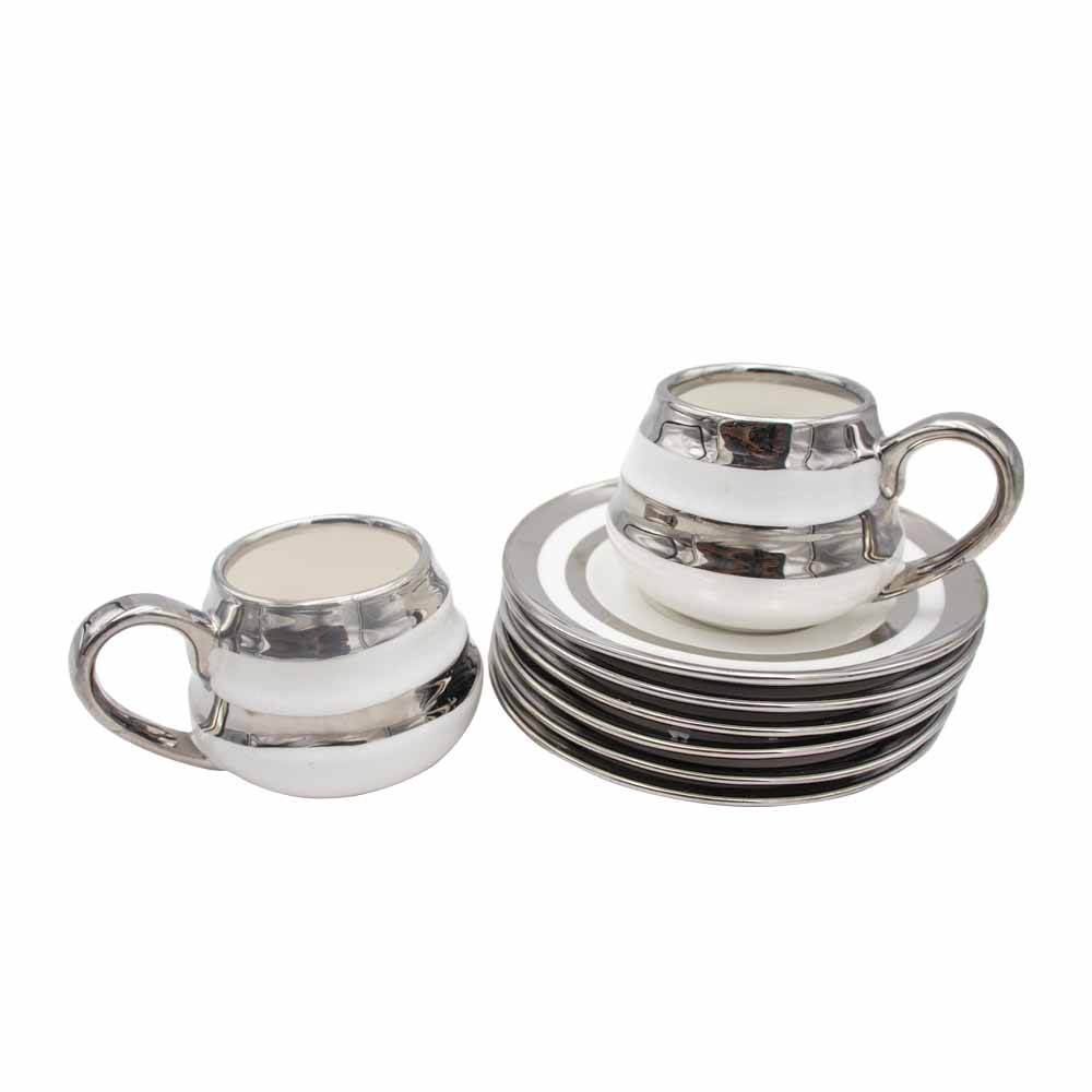 Cup and Saucer Set White & Silver