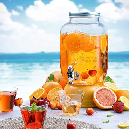 Glass Drinks Dispenser With Tap & Iron Stand 4LT