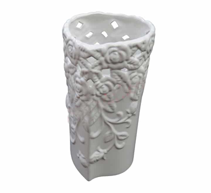 Glass Vase White - Flower Pattern