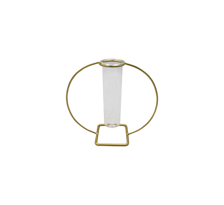 Gold Candle Stand with Glass Insert - 18cm