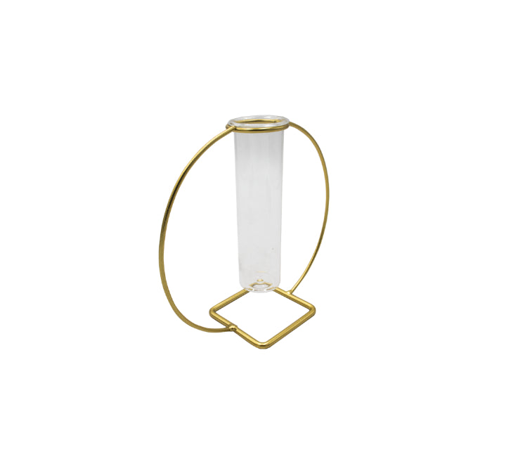 Gold Candle Stand with Glass Insert - 18cm