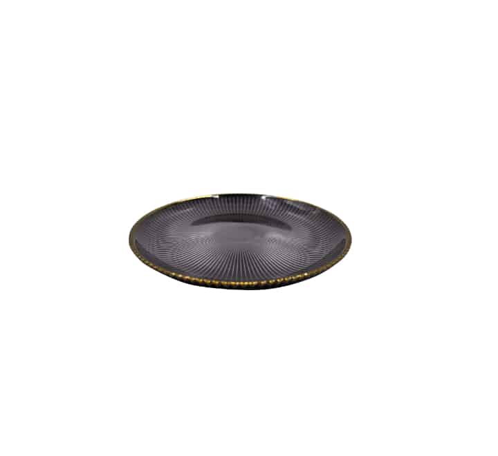 Gold Rim Black Glass Side Plate 20cm