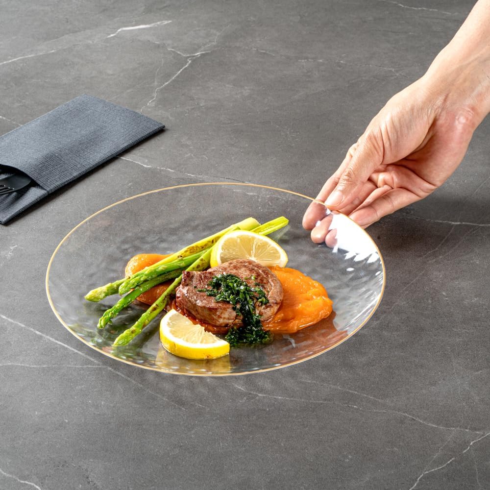 Gold Rim Hammered Glass Dinner Plate 27cm