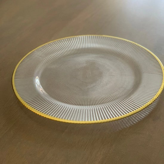 Gold Rimmed Clear Glass Pattern Underplate