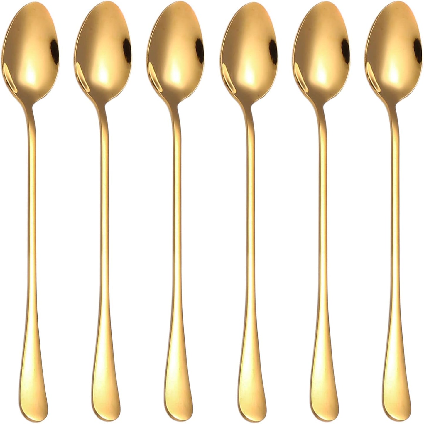 Long Elegant Golden Teaspoons 19cm - Set of 6