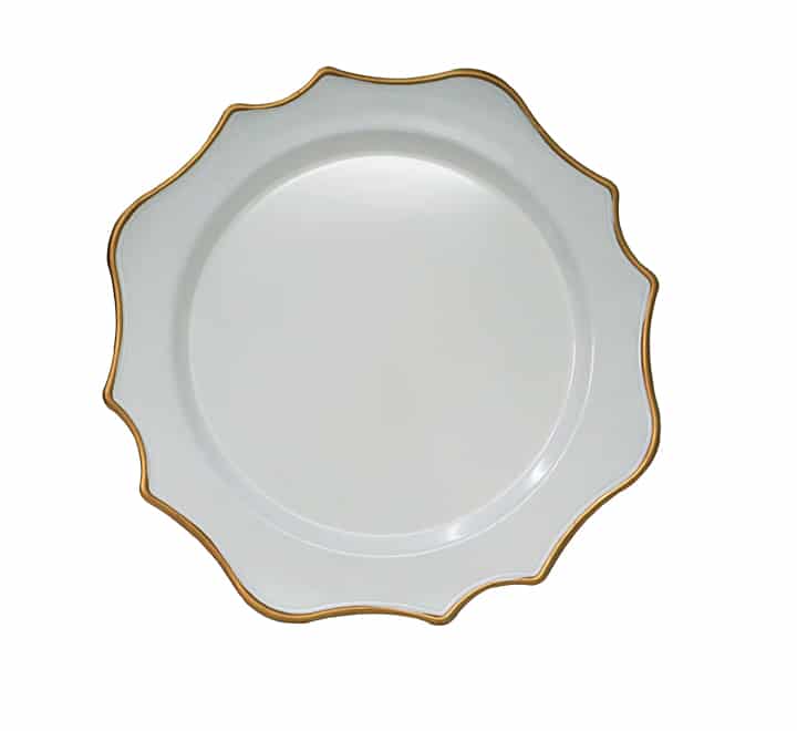 Plastic Scalloped Underplate White & Gold