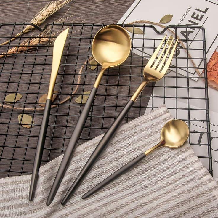 Modern Portugal Cutlery Set 3 Piece - Black & Gold