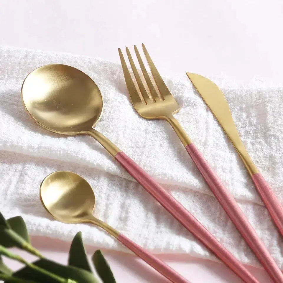 Modern Design Portugal Cutlery 3 Piece Set - Pink & Gold (Matte Finish)