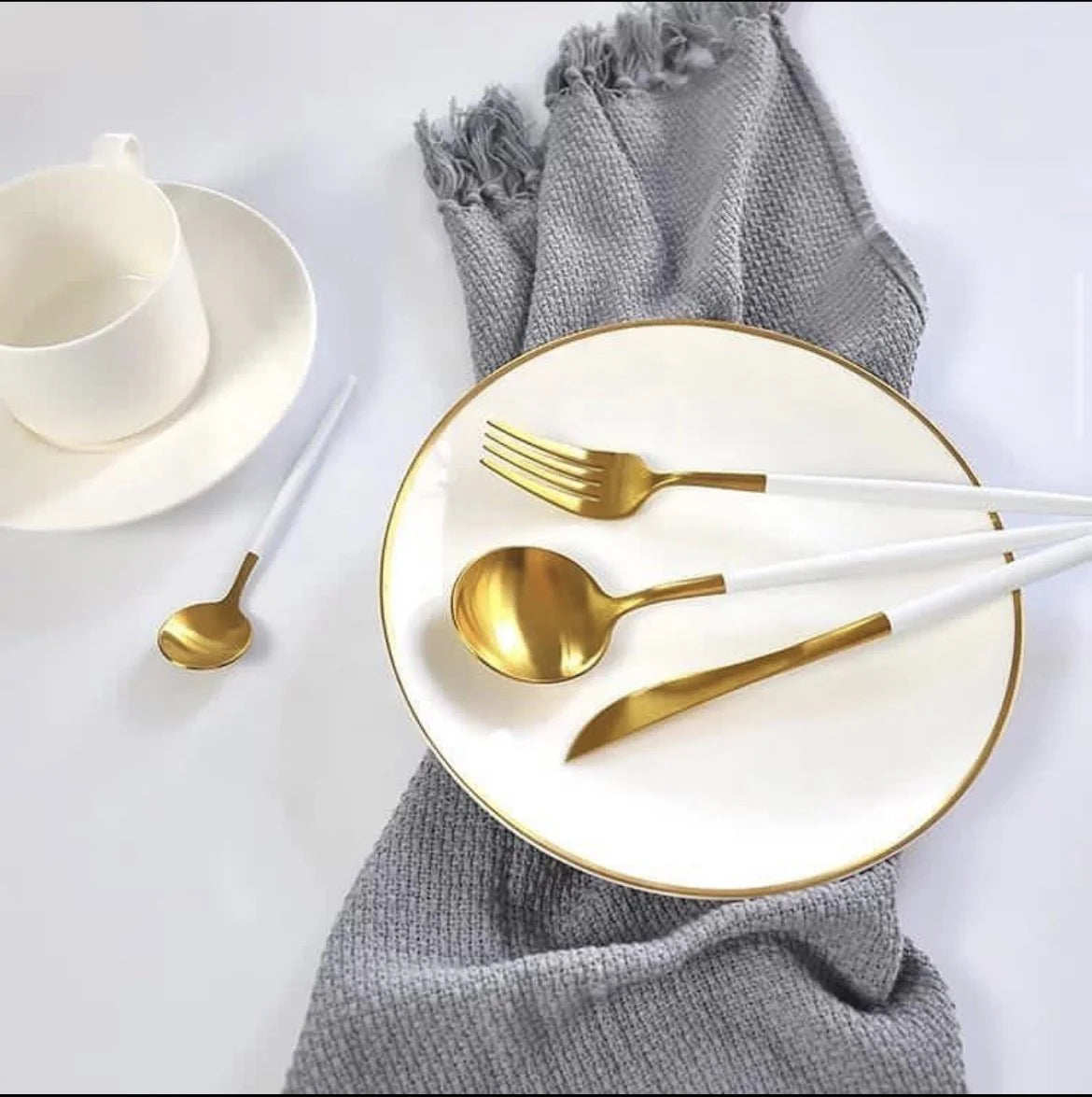 Stylish Portugal Cutlery Set 3 Piece - White & Gold