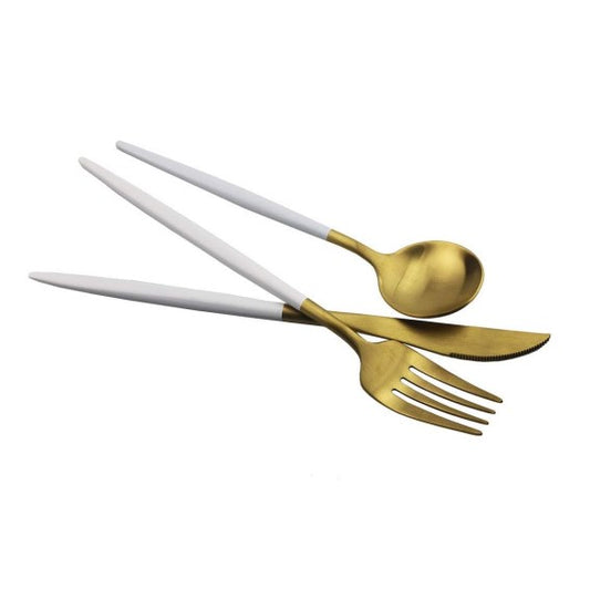 Stylish Portugal Cutlery Set 3 Piece - White & Gold