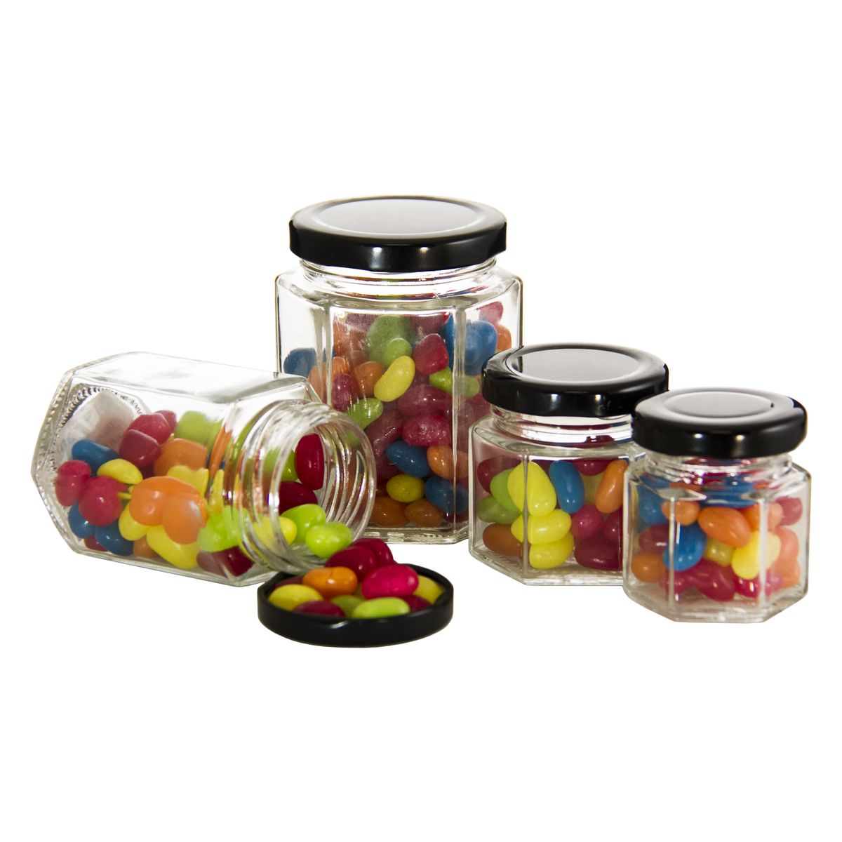 Regent Glass Hexagonal Jar Black Lid 130ml