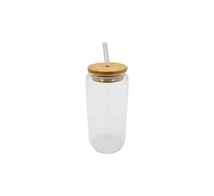 Round Glass Jar with Bamboo Lid and Straw