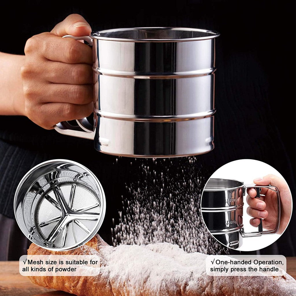 Sieve Sifter Triple Layer with Hand Press 15cm