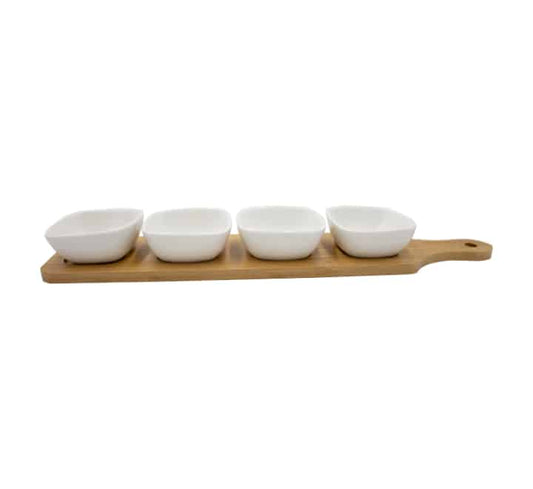 Snack Server 4 Square Bowls with Bamboo Base