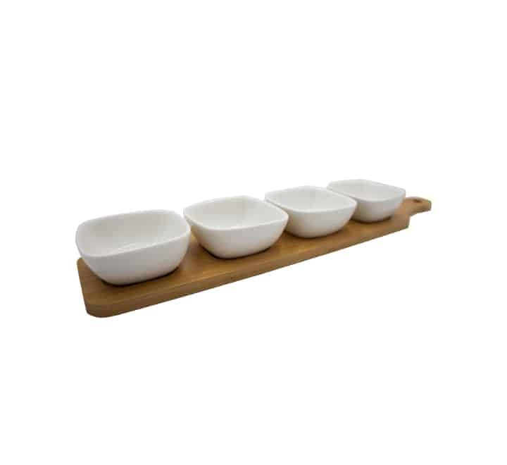 Snack Server 4 Square Bowls with Bamboo Base