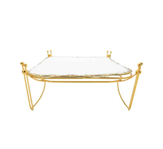 Snack Serving Platter on Gold Stand