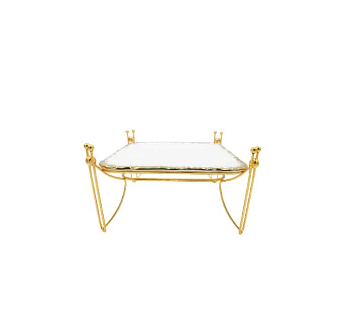 Snack Serving Platter on Gold Stand