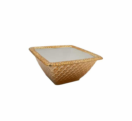 Square Ceramic Bowl White & Gold 4.5″