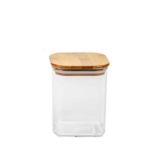 Square Glass Jar with Bamboo Lid - 10x15cm