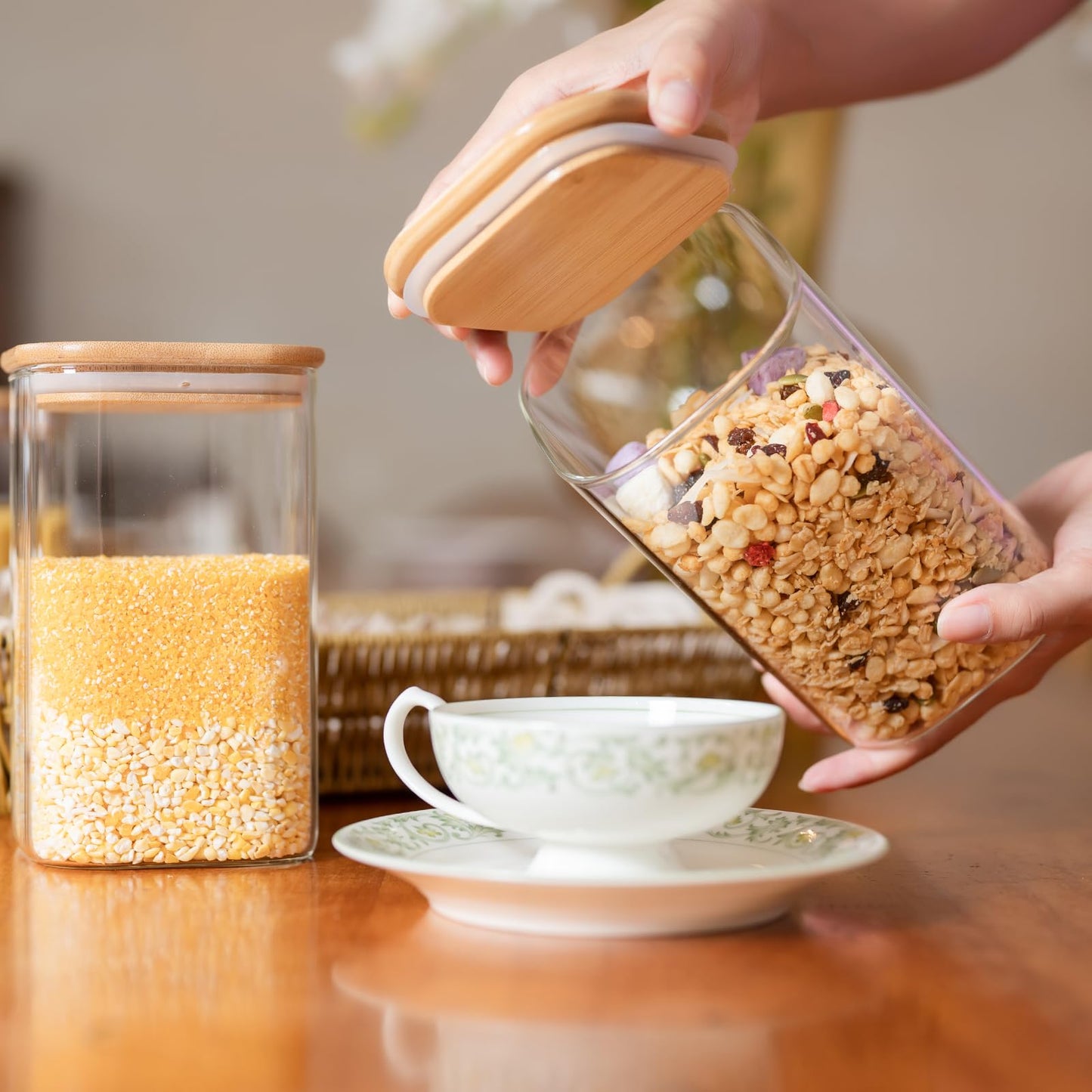 Square Glass Jar with Bamboo Lid - 10x15cm