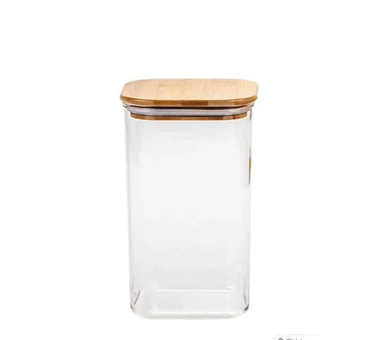 Square Glass Jar with Bamboo Lid - 10x20cm