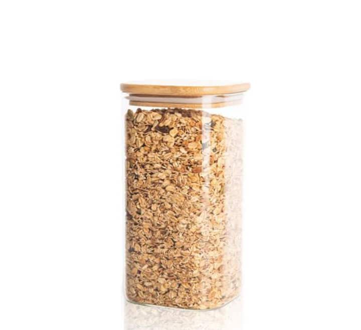 Square Glass Jar with Bamboo Lid - 10x20cm