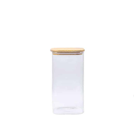 Square Glass Jar with Bamboo Lid - 8x15cm