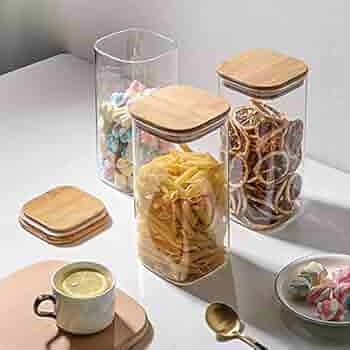 Square Glass Jar with Bamboo Lid - 8x15cm