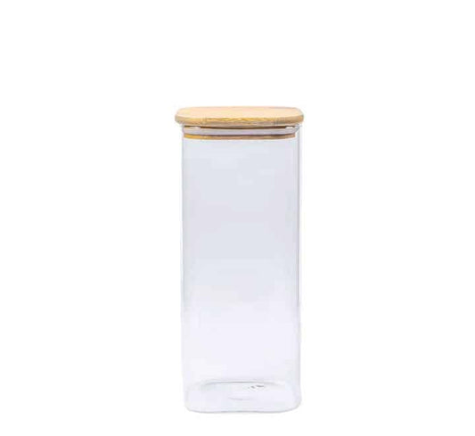Square Glass Jar with Bamboo Lid - 8x20cm