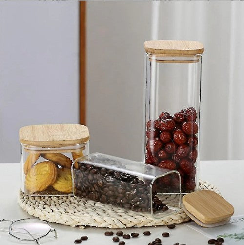Square Glass Jar with Bamboo Lid - 8x20cm