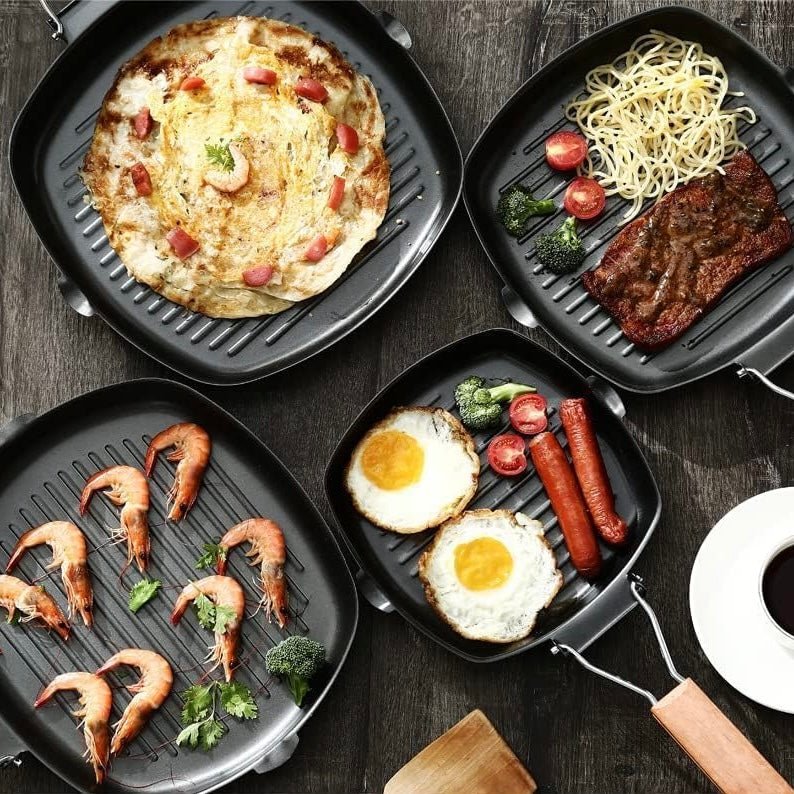 Square Grill Pan with Wooden Handle