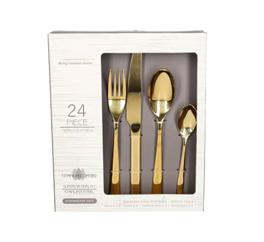 Stainless Steel Cutlery - Set of 24 (Titanium Coated)