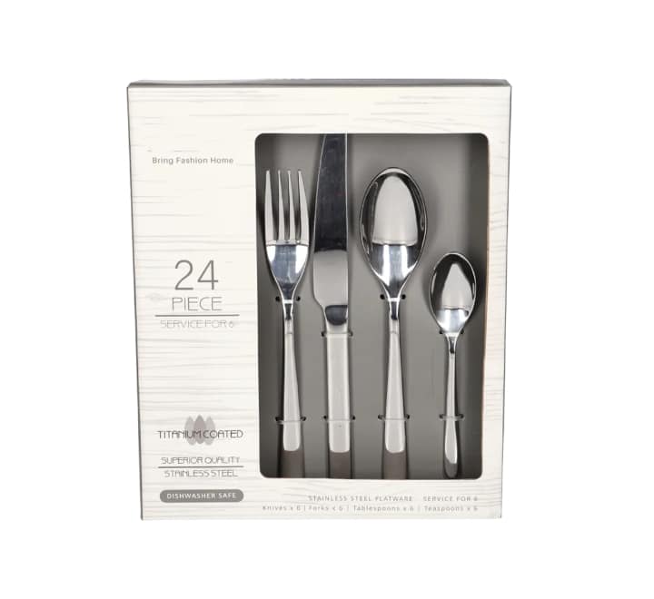 Stainless Steel Cutlery - Set of 24 (Titanium Coated)