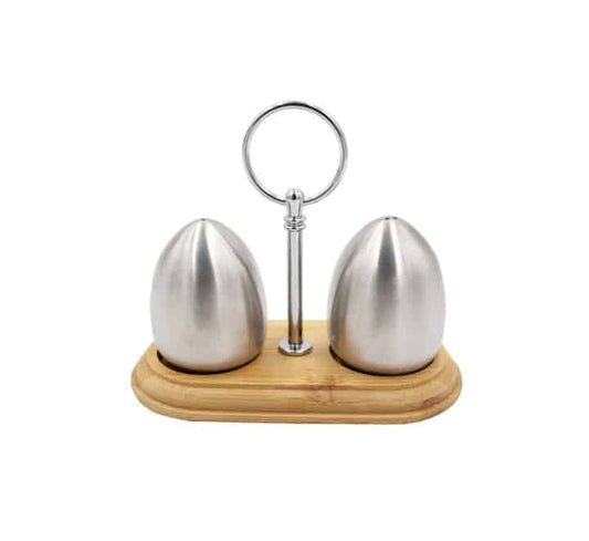 Stainless Steel Salt & Pepper Shaker with Wooden Stand