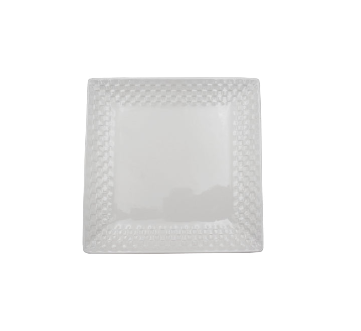 White Side Plate with Blocks Pattern Boarder 20cm
