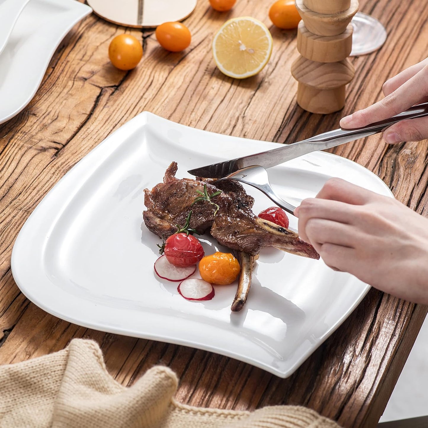 White Square Ceramic Dinner Plate 25cm
